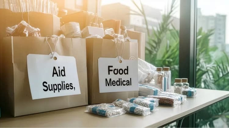 Volunteers distributing relief supplies